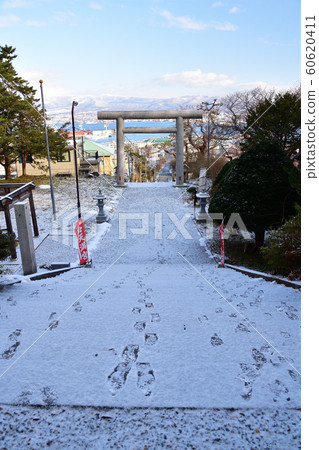 Photographing the winter snow scene in the precincts of Yamagami Daijingu, Hakodate, Hokkaido 60620411