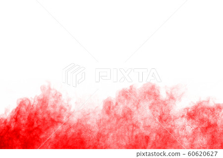 Freeze motion of red powder exploding, isolated on white background. Abstract design of red dust cloud. Particles explosion screen saver, wallpaper Freeze motion of red powder exploding, isolated on white background. Abstract design of red dust cloud. Particles explosion screen saver, wallpaper 60620627