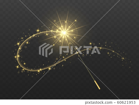 Magic wand with golden swirl and sparkles isolated on transparent background. Magic wand with golden swirl and sparkles isolated on transparent background. 60621953