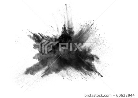 Black powder explosion on white background.  60622944