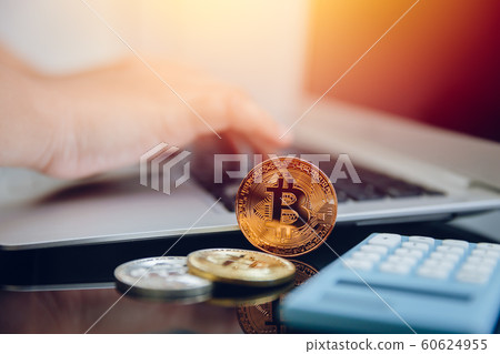 Bitcoin with laptop computer for Digital money  60624955