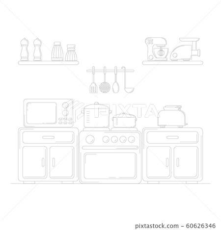 line kitchen illustration. Culinary card concept for design and web. line kitchen illustration. Culinary card concept for design and web. 60626346