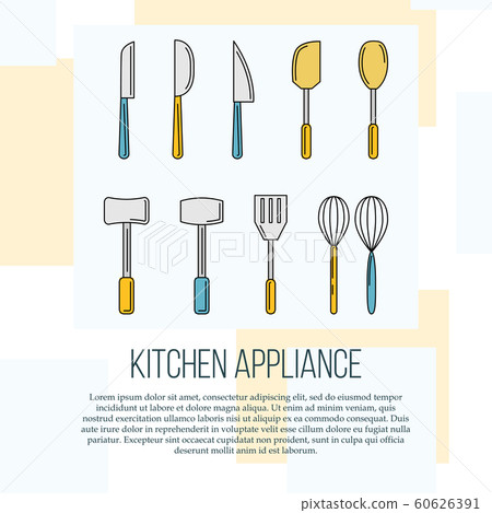 Kitchen tools card concept. culinary illustration in flat style for design and web. 60626391