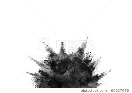 Black powder explosion on white background. Black powder explosion on white background. 60627686