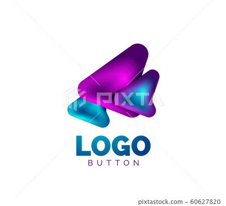 Arrow logo template. Or play or download button logotype template. Minimal geometrical design, 3d geometric bold symbol in relief style with color blend steps effect. Vector Illustration Arrow logo template. Or play or download button logotype template. Minimal geometrical design, 3d geometric bold symbol in relief style with color blend steps effect. Vector Illustration 60627820