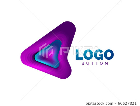 Arrow logo template. Or play or download button logotype template. Minimal geometrical design, 3d geometric bold symbol in relief style with color blend steps effect. Vector Illustration Arrow logo template. Or play or download button logotype template. Minimal geometrical design, 3d geometric bold symbol in relief style with color blend steps effect. Vector Illustration 60627821