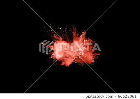 Living Coral  color powder explosion on white background. Colored cloud. Colorful dust explode. Paint Holi. 60628061