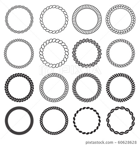 Round rope shapes. Circle nautical frame for labels decorative sea knot border vector design template 60628628