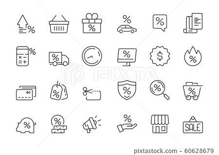 Discount icon. Market product sale leasing interest rates vector collection Discount icon. Market product sale leasing interest rates vector collection 60628679