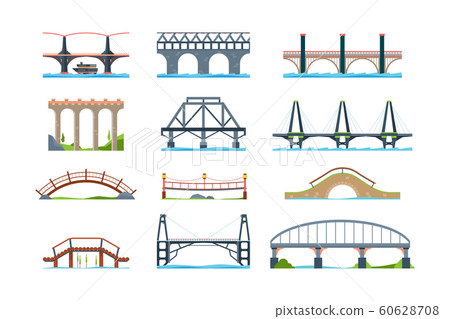Bridges. Wooden iron aqueduc with column modern architectural objects vector bridge in flat style 60628708