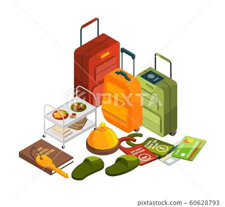 Isometric hotel elements. Vector all inclusive concept. Travel, tourism industry illustration Isometric hotel elements. Vector all inclusive concept. Travel, tourism industry illustration 60628793