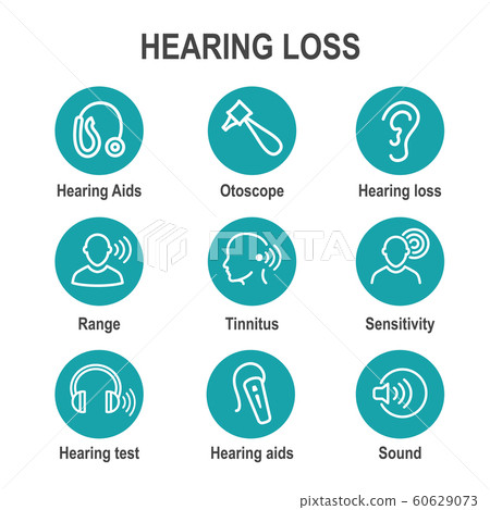 Hearing Aid or loss with Sound Wave Images Set Hearing Aid or loss with Sound Wave Images Set 60629073