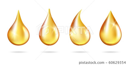Shine yellow droplets. Realistic oil drops isolated on white background. Vector liquid drip juice honey petrol 60629354