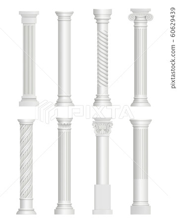 Antique pillars. Baroque column for facade roman architectural style vector realistic collection 60629439