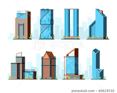 Modern skyscraper. Corporate offices buildings constructions exterior towers vector urban collection flat Modern skyscraper. Corporate offices buildings constructions exterior towers vector urban collection flat 60629538