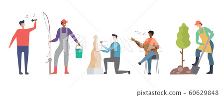 Popular mens hobbies. Male vector characters set Popular mens hobbies. Male vector characters set 60629848