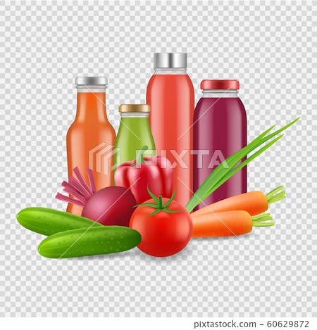 Fresh juices isolated on transparent background. Vector vegetables juice Fresh juices isolated on transparent background. Vector vegetables juice 60629872