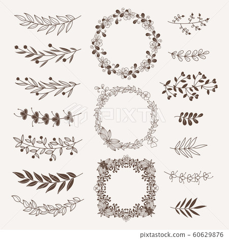 Floral dividers, borders and frames vector collection. Vintage ornate elements 60629876