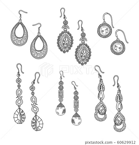 Hand drawn earrings set - vector jewelry isolated on white background 60629912