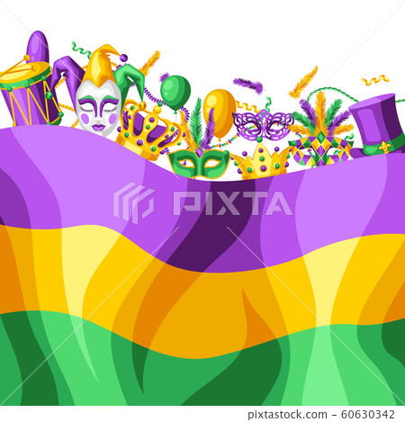 Mardi Gras party greeting or invitation card. 60630342