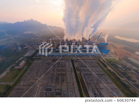 Aerial view of Mae Moh Coal Power Plant with smoke Aerial view of Mae Moh Coal Power Plant with smoke 60630744
