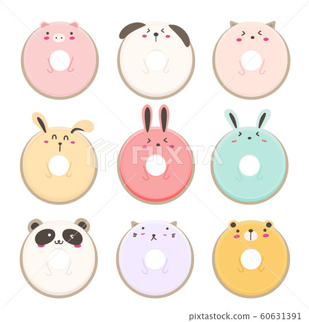 Cute animal donut cartoon set. Vector illustration. 60631391