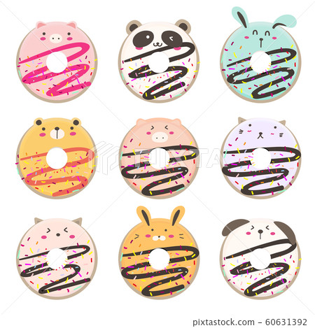 Cute animal donut cartoon set. Vector illustration. 60631392