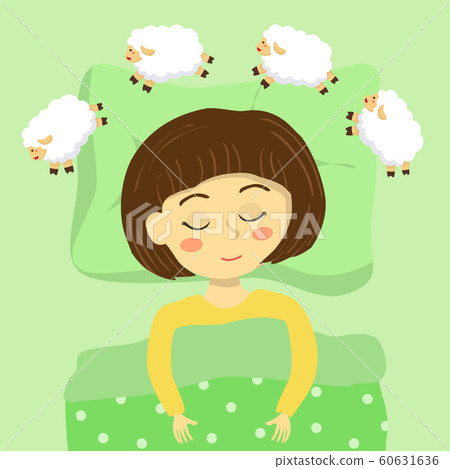 Little cute girl sleeping in the bed, and imagine about counting sheep Little cute girl sleeping in the bed, and imagine about counting sheep 60631636