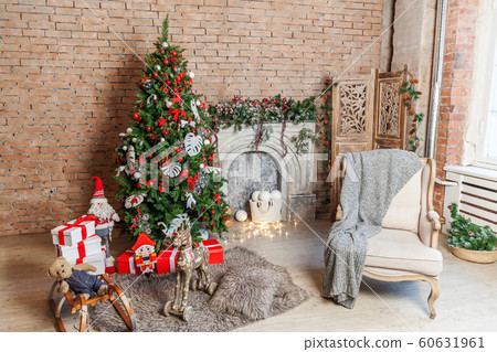 Classic christmas New Year decorated interior room Classic christmas New Year decorated interior room 60631961