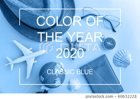 Minimal simple flat lay with plane passport 60632228