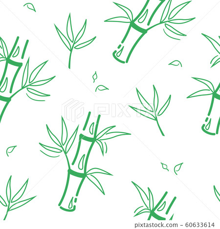 Green Bamboo Seamless Pattern In Line Style On Stock Illustration