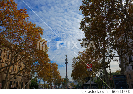 View of Columbus Tower from Barcelona's Ramblas View of Columbus Tower from Barcelona's Ramblas 60633728