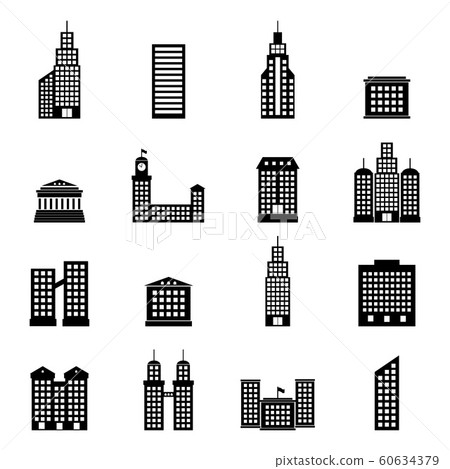 vector set of black buildings on white background - Stock Illustration ...