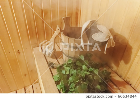 Interior details Finnish sauna steam room 60634844