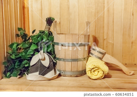 Interior details Finnish sauna steam room 60634851