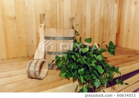 Interior details Finnish sauna steam room Interior details Finnish sauna steam room 60634853