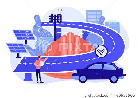 Smart roads construction abstract concept vector illustration. 60635600