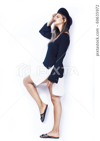 young pretty blond girl hipster in hat posing smiling happy isolated on white background, lifestyle people concept young pretty blond girl hipster in hat posing smiling happy isolated on white background, lifestyle people concept 60635972