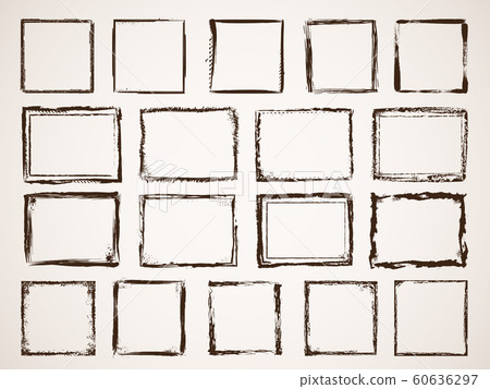Grunge borders. Damage framing scratchy shapes brushes style vector hand drawn set 60636297