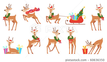 Cartoon deer. Winter celebration fairytale animals reindeer running vector christmas character Cartoon deer. Winter celebration fairytale animals reindeer running vector christmas character 60636350