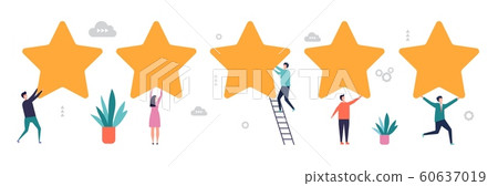 Rating concept. Survey results, feedback vector illustration. Five stars with flat tiny people Rating concept. Survey results, feedback vector illustration. Five stars with flat tiny people 60637019