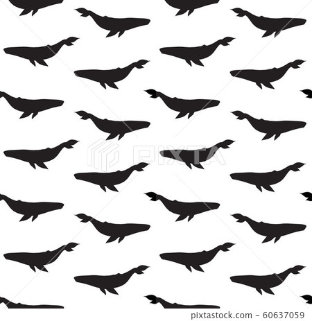Vector seamless pattern of black whale silhouette - Stock Illustration ...