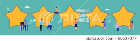 Customer reviews. Feedback, five stars vector flat illustration. Rating, flat tiny people write reviews 60637077