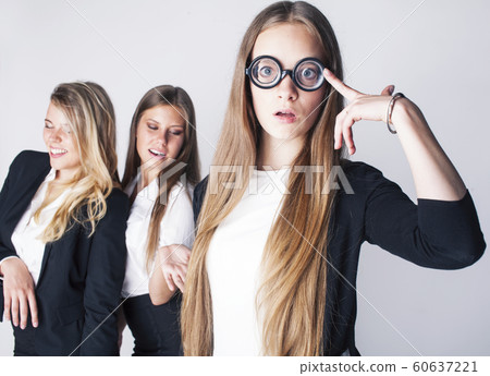 new student bookwarm in glasses against casual group on white background, teen drama, lifestyle people concept new student bookwarm in glasses against casual group on white background, teen drama, lifestyle people concept 60637221