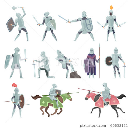 Knights. Medieval battle armor characters crusaders historical battle mascots vector cartoon Knights. Medieval battle armor characters crusaders historical battle mascots vector cartoon 60638121