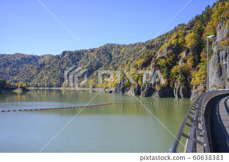 北海道定山溪北平峽大壩的秋葉 60638383