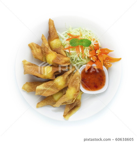 Crispy Wonton with Quail Egg Stuffed inside Served Crispy Wonton with Quail Egg Stuffed inside Served 60638605