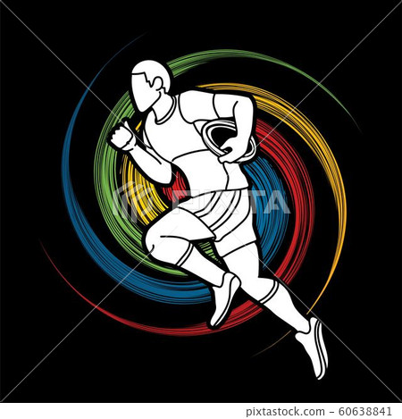 Rugby player action cartoon sport, Sportsman graphic vector. 60638841