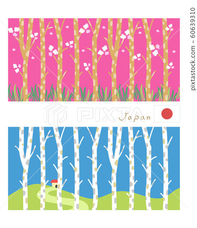 "Japan (Japanese colors) spring, summer, autumn and winter" Spring and summer, textile-style landscape illustrations 60639310