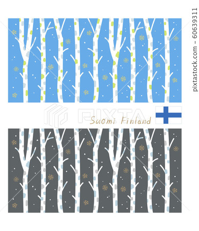 "Finnish birch" day and night, textile-style landscape illustration 60639311